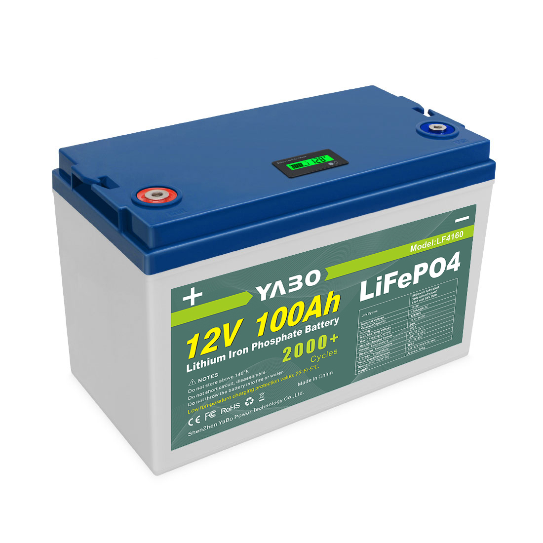 YABO 12V 100Ah LiFePO4 Batterij met Lage Temperatuur Prestaties voor Thuis Opslag